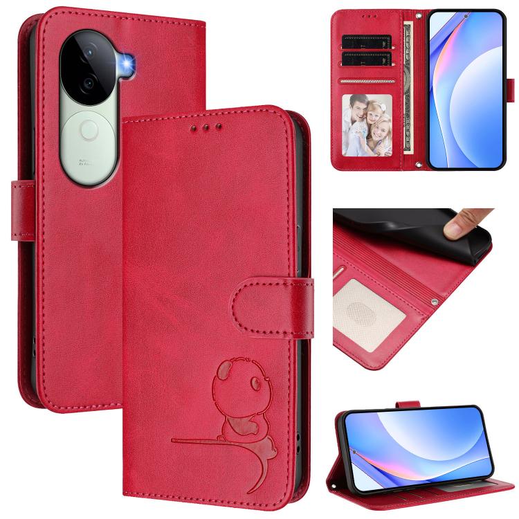 Litter Panda Embossing RFID Leather Phone Case with Lanyard, For vivo Y300 / V40 Lite 5G IDN, For vivo X200 Pro mini, For vivo V40e / iQOO Z9s, For vivo V40 / V40 Pro / T3 Ultra