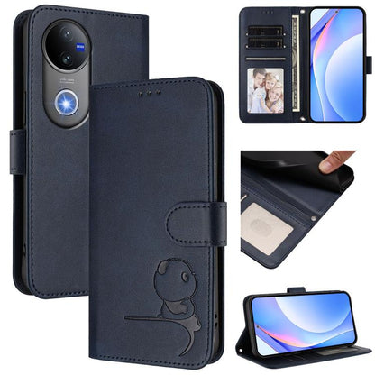 Litter Panda Embossing RFID Leather Phone Case with Lanyard, For vivo Y29 4G / T4x / Y300t / iQOO Z10x, For vivo V50 / V50e, For vivo V50 Lite 5G / 4G, For vivo Y39 5G