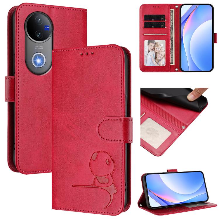 Litter Panda Embossing RFID Leather Phone Case with Lanyard, For vivo Y29 4G / T4x / Y300t / iQOO Z10x, For vivo V50 / V50e, For vivo V50 Lite 5G / 4G, For vivo Y39 5G