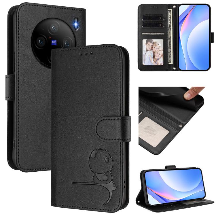 Litter Panda Embossing RFID Leather Phone Case with Lanyard, For vivo Y28 4G, For vivo X100s, For vivo Y38 / T3x, For vivo iQOO Z9x
