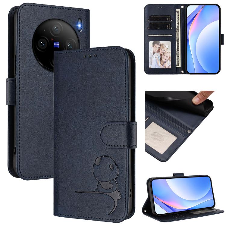 Litter Panda Embossing RFID Leather Phone Case with Lanyard, For vivo Y28 4G, For vivo X100s, For vivo Y38 / T3x, For vivo iQOO Z9x