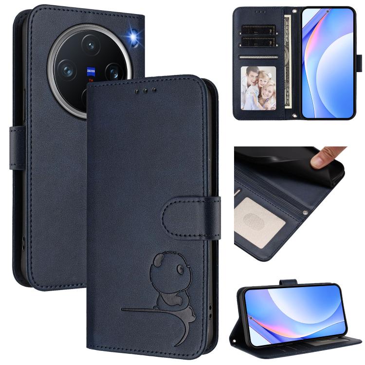Litter Panda Embossing RFID Leather Phone Case with Lanyard, For vivo Y300 / V40 Lite 5G IDN, For vivo X200 Pro mini, For vivo V40e / iQOO Z9s, For vivo V40 / V40 Pro / T3 Ultra