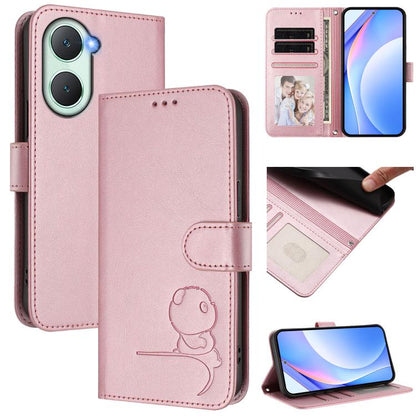 Litter Panda Embossing RFID Leather Phone Case with Lanyard, For vivo iQOO Z9s Pro / T3 Pro India, For vivo Y03 / Y18 India / Y28s, For vivo V40 Lite 5G / V30e 5G, For vivo S19