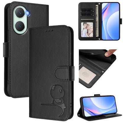 Litter Panda Embossing RFID Leather Phone Case with Lanyard, For vivo iQOO Z9s Pro / T3 Pro India, For vivo Y03 / Y18 India / Y28s, For vivo V40 Lite 5G / V30e 5G, For vivo S19