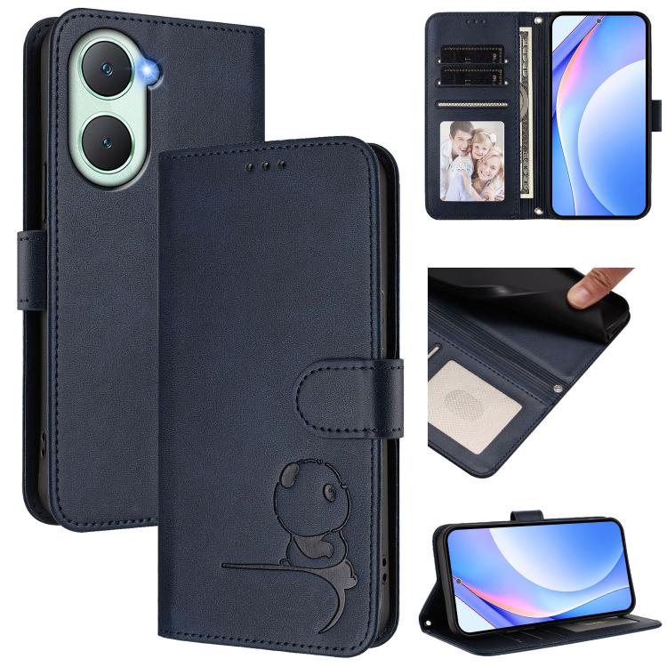 Litter Panda Embossing RFID Leather Phone Case with Lanyard, For vivo iQOO Z9s Pro / T3 Pro India, For vivo Y03 / Y18 India / Y28s, For vivo V40 Lite 5G / V30e 5G, For vivo S19