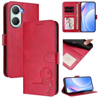 Litter Panda Embossing RFID Leather Phone Case with Lanyard, For vivo iQOO Z9s Pro / T3 Pro India, For vivo Y03 / Y18 India / Y28s, For vivo V40 Lite 5G / V30e 5G, For vivo S19