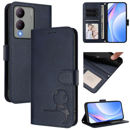 Litter Panda Embossing RFID Leather Phone Case with Lanyard, For vivo Y36 5G / 4G / India, For vivo V29 / V29 Pro, For vivo Y17s, For vivo Y02A / Y02 / Y11 2023 / Y02t