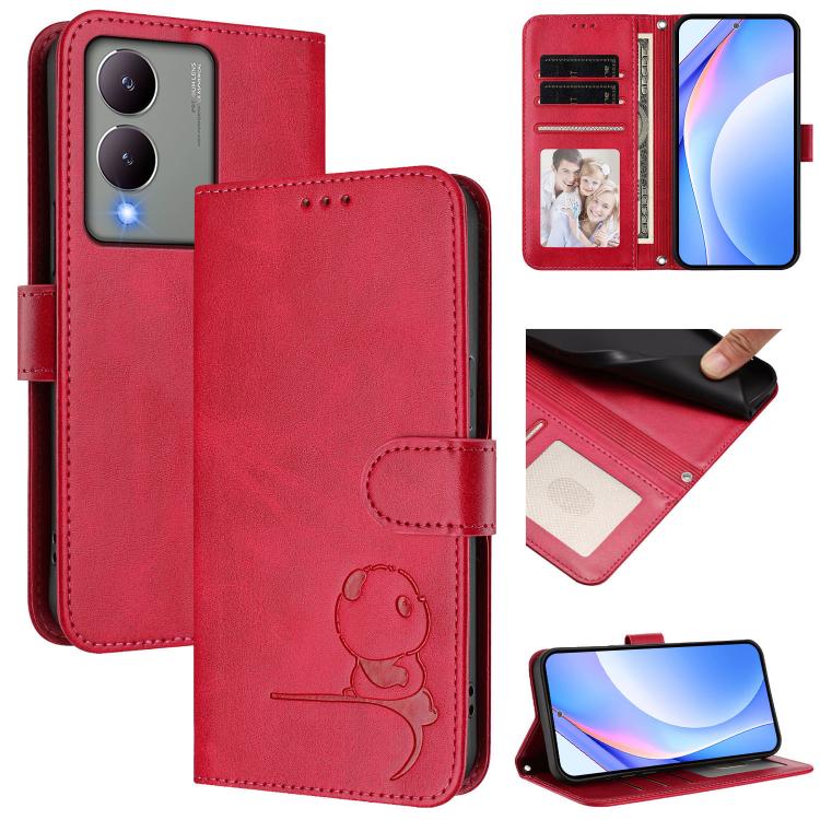 Litter Panda Embossing RFID Leather Phone Case with Lanyard, For vivo Y36 5G / 4G / India, For vivo V29 / V29 Pro, For vivo Y17s, For vivo Y02A / Y02 / Y11 2023 / Y02t