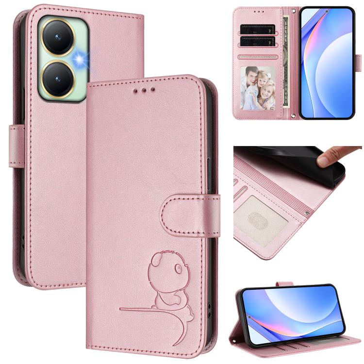 Litter Panda Embossing RFID Leather Phone Case with Lanyard, For vivo Y27 4G