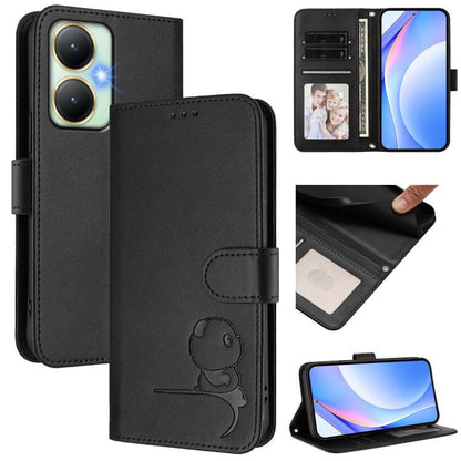 Litter Panda Embossing RFID Leather Phone Case with Lanyard, For vivo Y27 4G