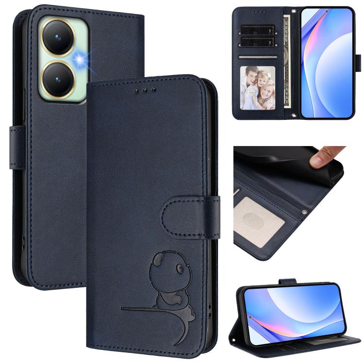 Litter Panda Embossing RFID Leather Phone Case with Lanyard, For vivo Y27 4G