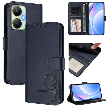 Litter Panda Embossing RFID Leather Phone Case with Lanyard, For vivo Y27 4G