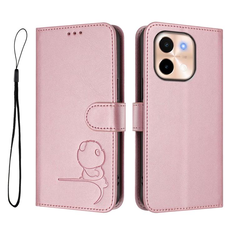 Litter Panda Embossing RFID Leather Phone Case with Lanyard, For vivo Y28 4G, For vivo X100s, For vivo Y38 / T3x, For vivo iQOO Z9x