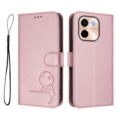 Litter Panda Embossing RFID Leather Phone Case with Lanyard, For vivo Y28 4G, For vivo X100s, For vivo Y38 / T3x, For vivo iQOO Z9x