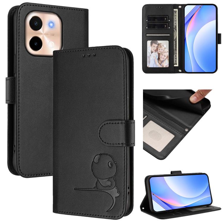 Litter Panda Embossing RFID Leather Phone Case with Lanyard, For vivo Y28 4G, For vivo X100s, For vivo Y38 / T3x, For vivo iQOO Z9x