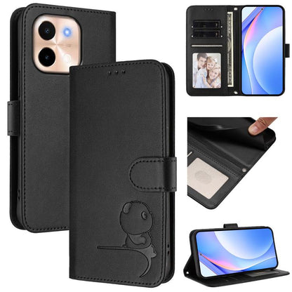Litter Panda Embossing RFID Leather Phone Case with Lanyard, For vivo Y28 4G, For vivo X100s, For vivo Y38 / T3x, For vivo iQOO Z9x