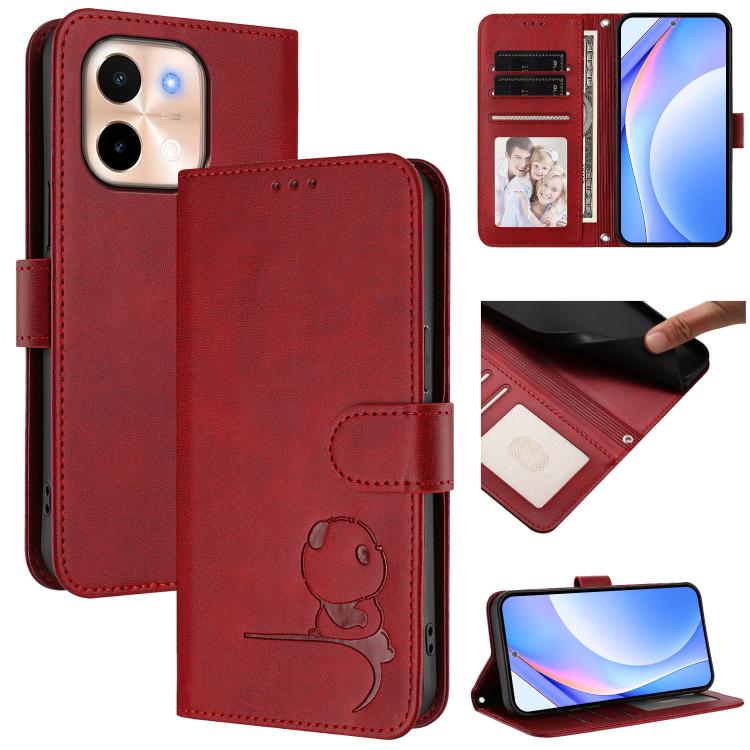 Litter Panda Embossing RFID Leather Phone Case with Lanyard, For vivo Y28 4G, For vivo X100s, For vivo Y38 / T3x, For vivo iQOO Z9x
