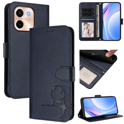 Litter Panda Embossing RFID Leather Phone Case with Lanyard, For vivo Y28 4G, For vivo X100s, For vivo Y38 / T3x, For vivo iQOO Z9x