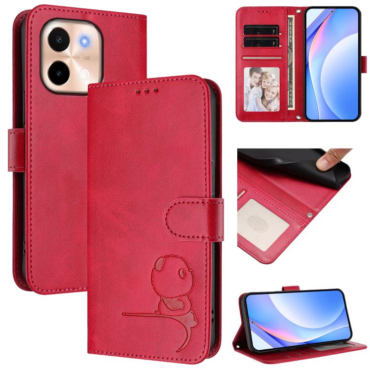 Litter Panda Embossing RFID Leather Phone Case with Lanyard, For vivo Y28 4G, For vivo X100s, For vivo Y38 / T3x, For vivo iQOO Z9x