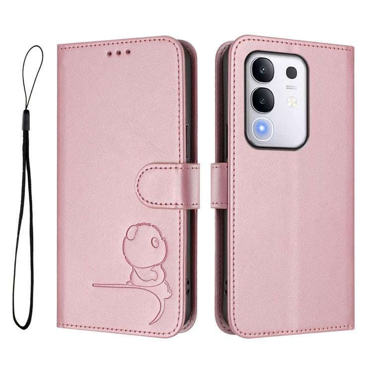 Litter Panda Embossing RFID Leather Phone Case with Lanyard, For vivo Y29 4G / T4x / Y300t / iQOO Z10x, For vivo V50 / V50e, For vivo V50 Lite 5G / 4G, For vivo Y39 5G