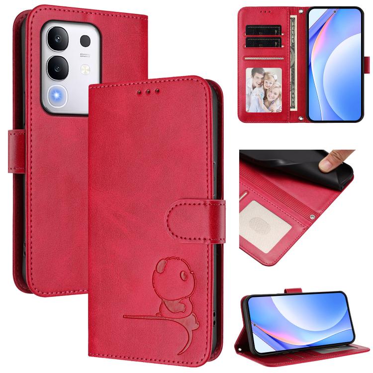 Litter Panda Embossing RFID Leather Phone Case with Lanyard, For vivo Y29 4G / T4x / Y300t / iQOO Z10x, For vivo V50 / V50e, For vivo V50 Lite 5G / 4G, For vivo Y39 5G