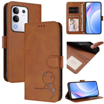 Litter Panda Embossing RFID Leather Phone Case with Lanyard, For vivo Y29 4G / T4x / Y300t / iQOO Z10x, For vivo V50 / V50e, For vivo V50 Lite 5G / 4G, For vivo Y39 5G