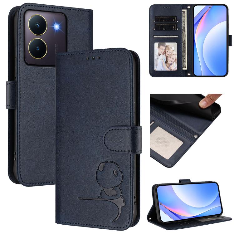 Litter Panda Embossing RFID Leather Phone Case with Lanyard, For vivo iQOO Z9 / Z9 Turbo, For vivo V30 / V30 Pro, For vivo V29e / Y200 5G / V30 Lite 5G, For vivo Y36 5G / 4G / India