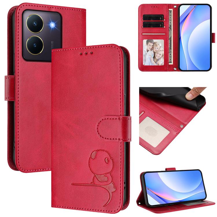 Litter Panda Embossing RFID Leather Phone Case with Lanyard, For vivo iQOO Z9 / Z9 Turbo, For vivo V30 / V30 Pro, For vivo V29e / Y200 5G / V30 Lite 5G, For vivo Y36 5G / 4G / India