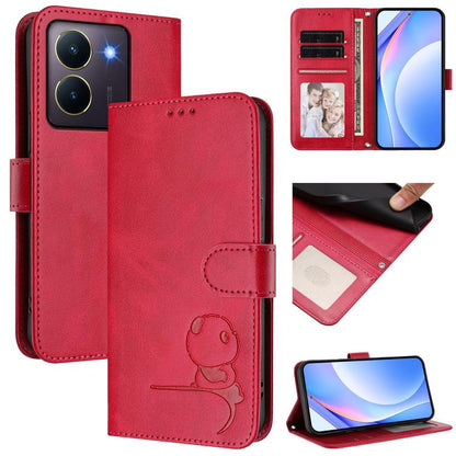 Litter Panda Embossing RFID Leather Phone Case with Lanyard, For vivo iQOO Z9 / Z9 Turbo, For vivo V30 / V30 Pro, For vivo V29e / Y200 5G / V30 Lite 5G, For vivo Y36 5G / 4G / India