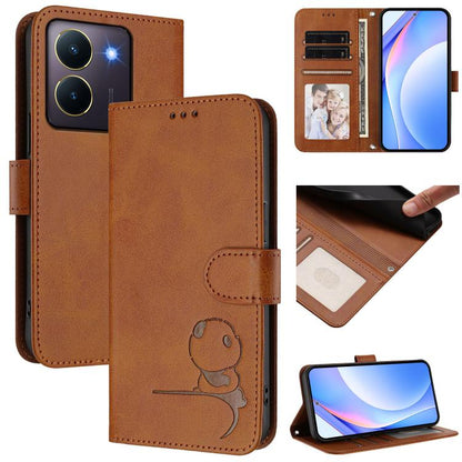 Litter Panda Embossing RFID Leather Phone Case with Lanyard, For vivo iQOO Z9 / Z9 Turbo, For vivo V30 / V30 Pro, For vivo V29e / Y200 5G / V30 Lite 5G, For vivo Y36 5G / 4G / India