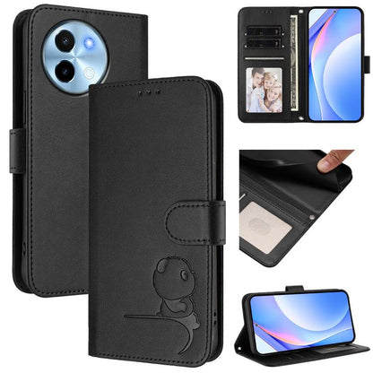 Litter Panda Embossing RFID Leather Phone Case with Lanyard, For vivo Y28 4G, For vivo X100s, For vivo Y38 / T3x, For vivo iQOO Z9x