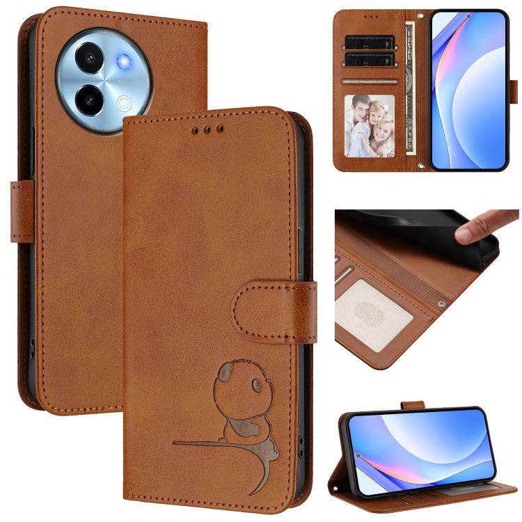 Litter Panda Embossing RFID Leather Phone Case with Lanyard, For vivo Y28 4G, For vivo X100s, For vivo Y38 / T3x, For vivo iQOO Z9x