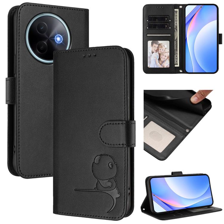 Litter Panda Embossing RFID Leather Phone Case with Lanyard, For vivo Y29 4G / T4x / Y300t / iQOO Z10x, For vivo V50 / V50e, For vivo V50 Lite 5G / 4G, For vivo Y39 5G