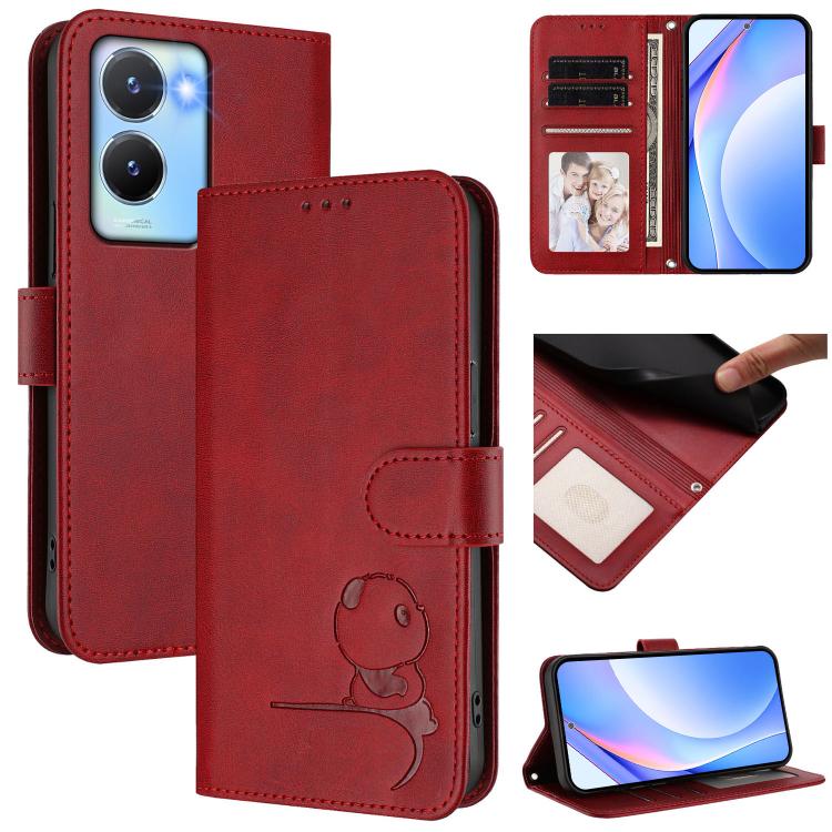 Litter Panda Embossing RFID Leather Phone Case with Lanyard, For vivo Y78+ / Y78 / V29 Lite, For vivo Y56 / Y16 / Y02s, For vivo V27 / V27 Pro, For vivo V27e 4G / S16e 5G / T2 4G