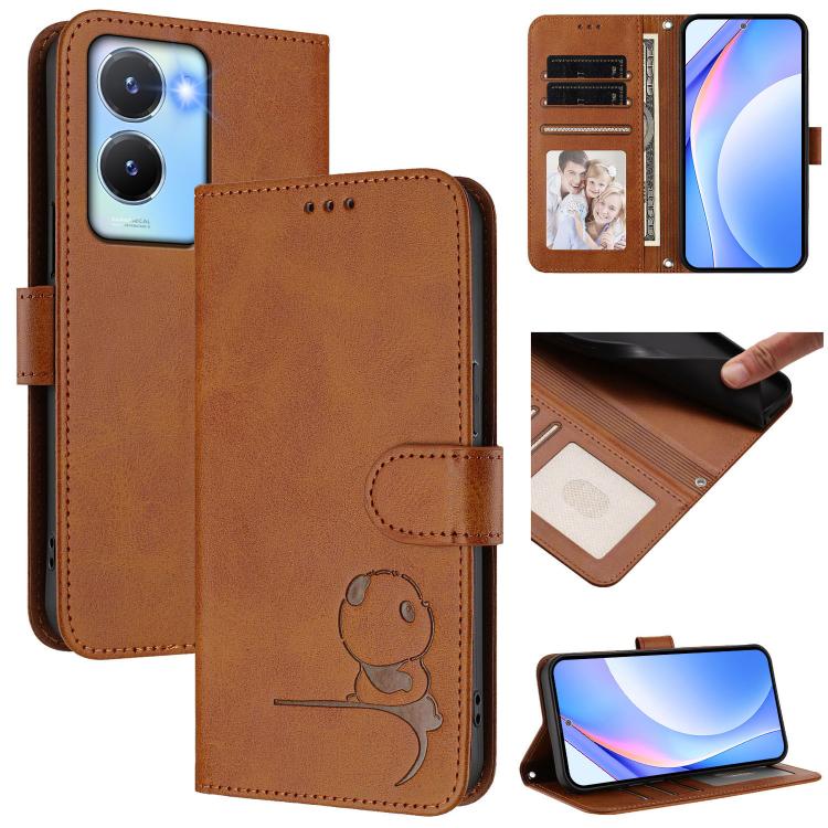 Litter Panda Embossing RFID Leather Phone Case with Lanyard, For vivo Y78+ / Y78 / V29 Lite, For vivo Y56 / Y16 / Y02s, For vivo V27 / V27 Pro, For vivo V27e 4G / S16e 5G / T2 4G