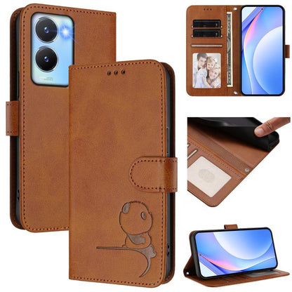 Litter Panda Embossing RFID Leather Phone Case with Lanyard, For vivo Y78+ / Y78 / V29 Lite, For vivo Y56 / Y16 / Y02s, For vivo V27 / V27 Pro, For vivo V27e 4G / S16e 5G / T2 4G
