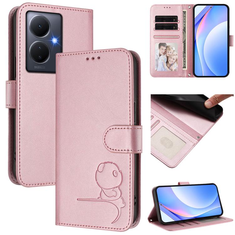 Litter Panda Embossing RFID Leather Phone Case with Lanyard, For vivo Y78+ / Y78 / V29 Lite, For vivo Y56 / Y16 / Y02s, For vivo V27 / V27 Pro, For vivo V27e 4G / S16e 5G / T2 4G