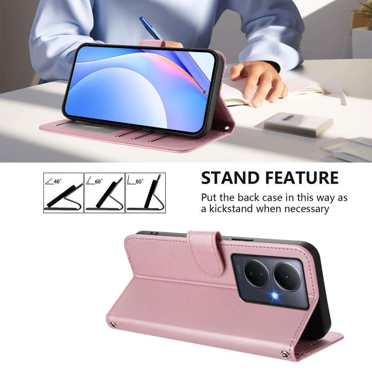 Litter Panda Embossing RFID Leather Phone Case with Lanyard, For vivo Y78+ / Y78 / V29 Lite, For vivo Y56 / Y16 / Y02s, For vivo V27 / V27 Pro, For vivo V27e 4G / S16e 5G / T2 4G