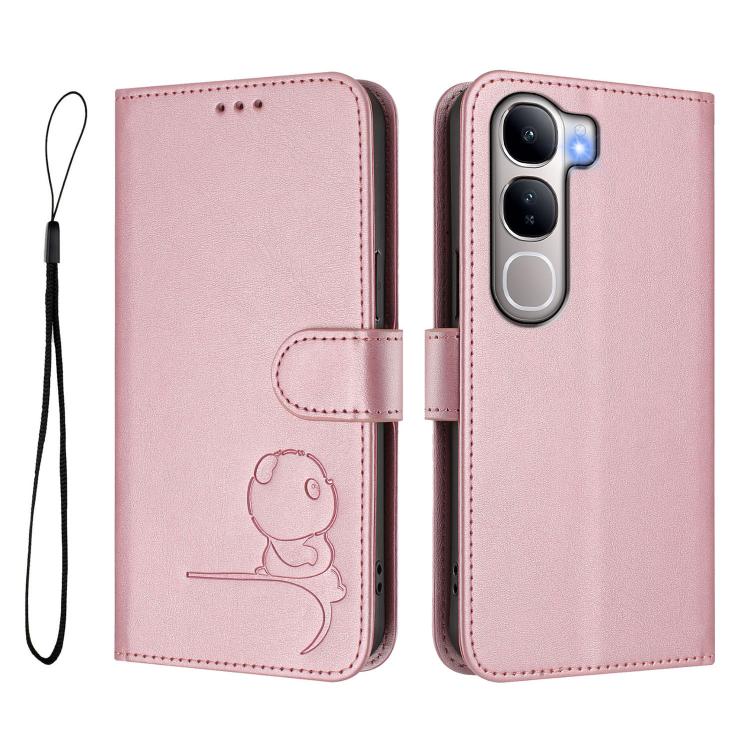 Litter Panda Embossing RFID Leather Phone Case with Lanyard, For vivo Y300 / V40 Lite 5G IDN, For vivo X200 Pro mini, For vivo V40e / iQOO Z9s, For vivo V40 / V40 Pro / T3 Ultra