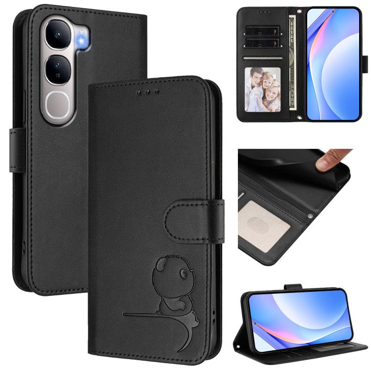 Litter Panda Embossing RFID Leather Phone Case with Lanyard, For vivo Y300 / V40 Lite 5G IDN, For vivo X200 Pro mini, For vivo V40e / iQOO Z9s, For vivo V40 / V40 Pro / T3 Ultra