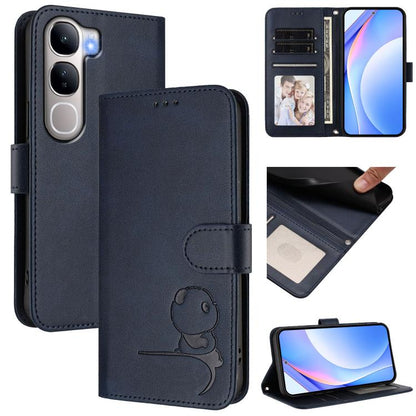 Litter Panda Embossing RFID Leather Phone Case with Lanyard, For vivo Y300 / V40 Lite 5G IDN, For vivo X200 Pro mini, For vivo V40e / iQOO Z9s, For vivo V40 / V40 Pro / T3 Ultra