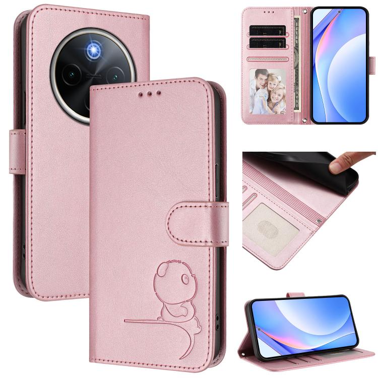 Litter Panda Embossing RFID Leather Phone Case with Lanyard, For vivo Y400 4G, For vivo V60 5G, For vivo X200s, For vivo Y300 Pro+ / T4 / iQOO Z10