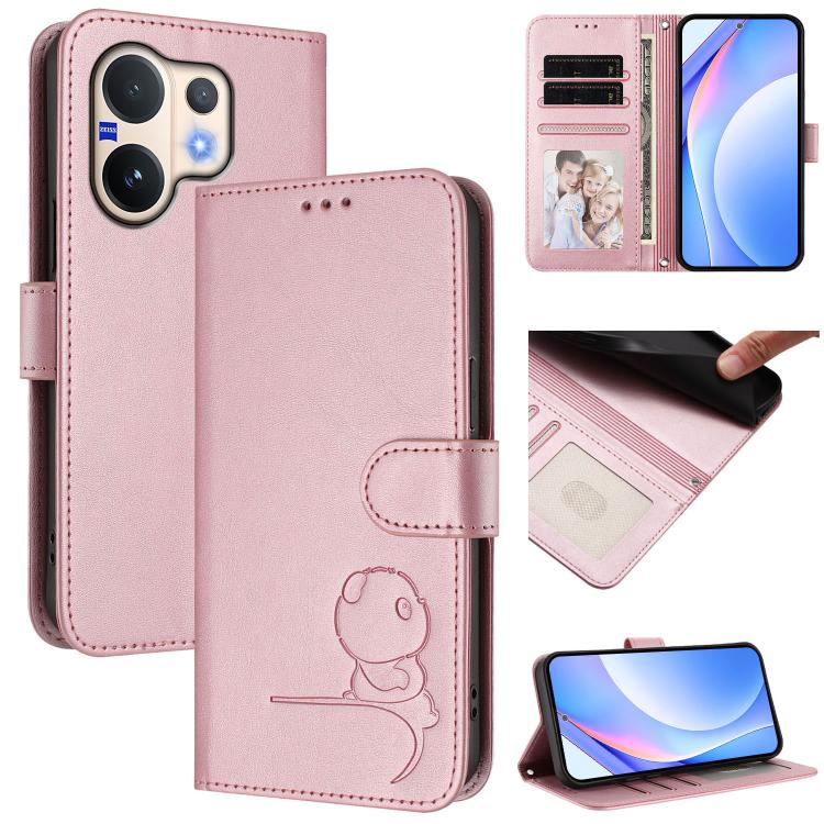 Litter Panda Embossing RFID Leather Phone Case with Lanyard, For vivo Y400 4G, For vivo V60 5G, For vivo X200s, For vivo Y300 Pro+ / T4 / iQOO Z10
