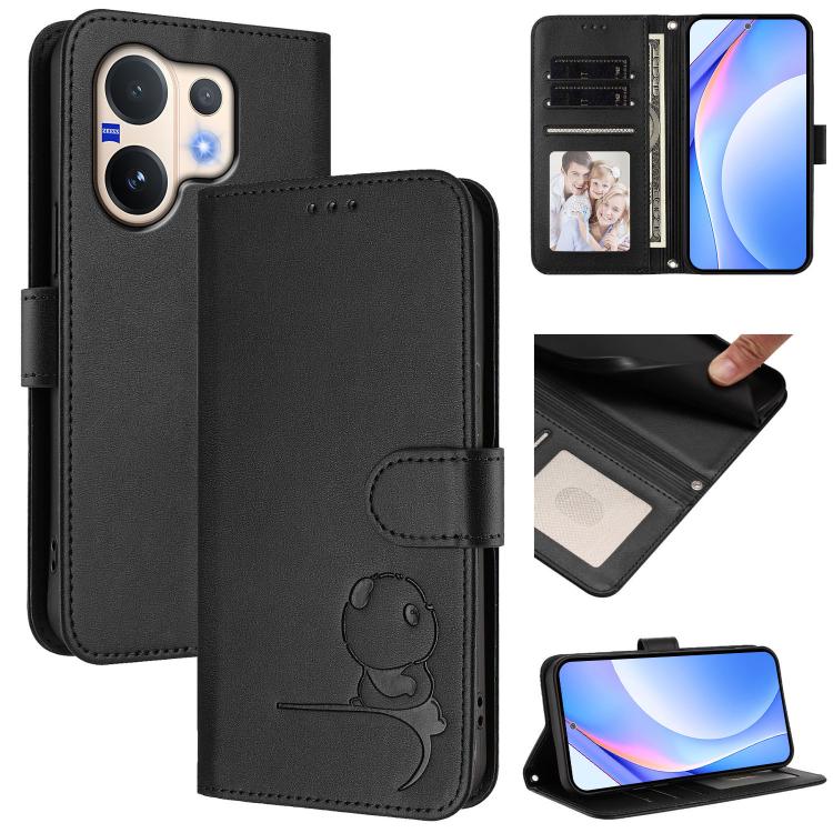 Litter Panda Embossing RFID Leather Phone Case with Lanyard, For vivo Y400 4G, For vivo V60 5G, For vivo X200s, For vivo Y300 Pro+ / T4 / iQOO Z10