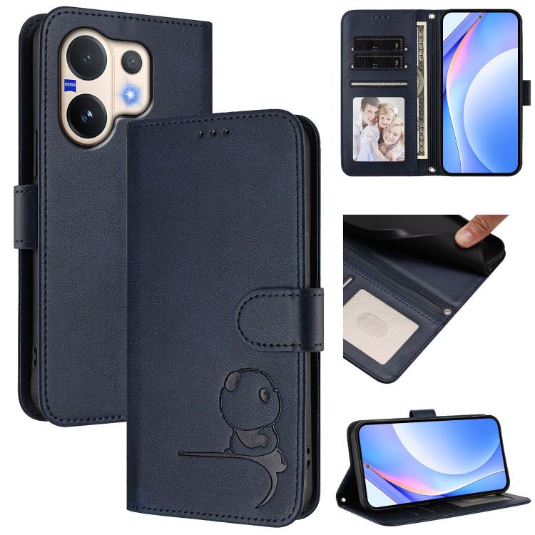 Litter Panda Embossing RFID Leather Phone Case with Lanyard, For vivo Y400 4G, For vivo V60 5G, For vivo X200s, For vivo Y300 Pro+ / T4 / iQOO Z10