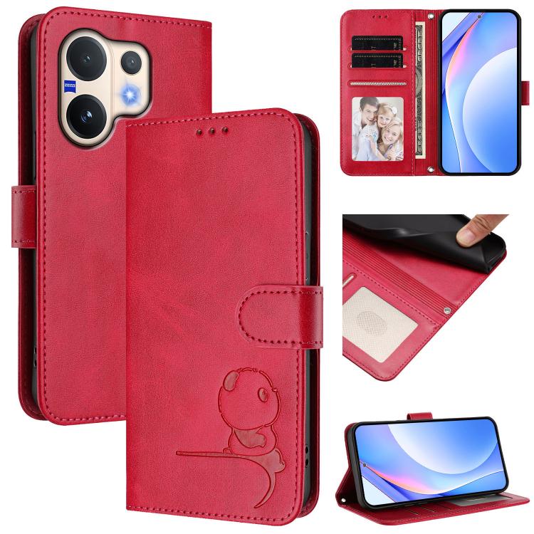 Litter Panda Embossing RFID Leather Phone Case with Lanyard, For vivo Y400 4G, For vivo V60 5G, For vivo X200s, For vivo Y300 Pro+ / T4 / iQOO Z10