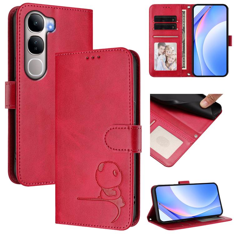 Litter Panda Embossing RFID Leather Phone Case with Lanyard, For vivo X300, For vivo Y31 5G Global, For vivo V60 Lite 5G, For vivo Y400 5G
