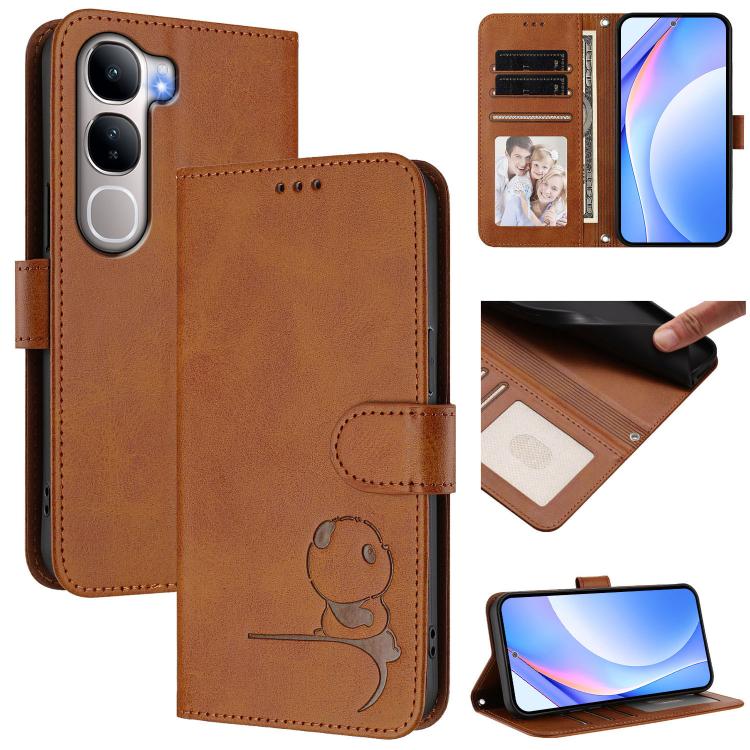 Litter Panda Embossing RFID Leather Phone Case with Lanyard, For vivo X300, For vivo Y31 5G Global, For vivo V60 Lite 5G, For vivo Y400 5G