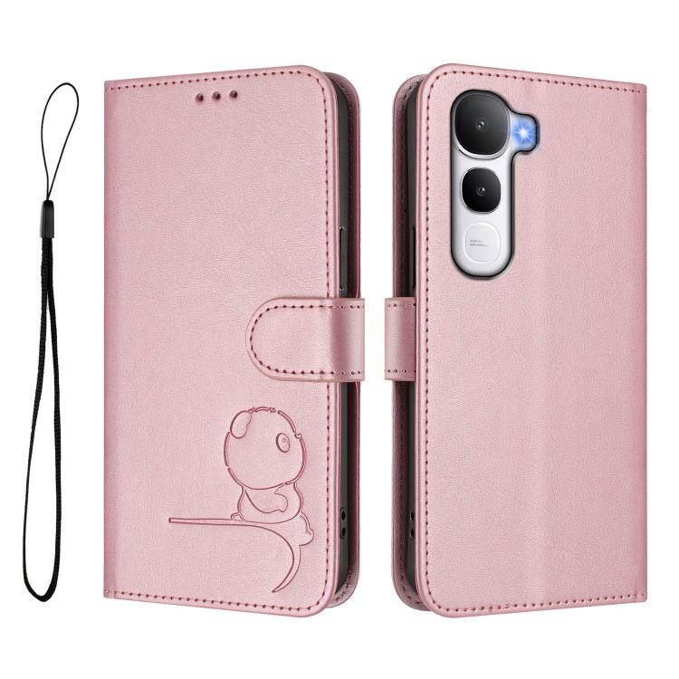 Litter Panda Embossing RFID Leather Phone Case with Lanyard, For vivo Y400 4G, For vivo V60 5G, For vivo X200s, For vivo Y300 Pro+ / T4 / iQOO Z10