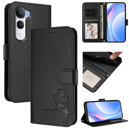 Litter Panda Embossing RFID Leather Phone Case with Lanyard, For vivo Y400 4G, For vivo V60 5G, For vivo X200s, For vivo Y300 Pro+ / T4 / iQOO Z10